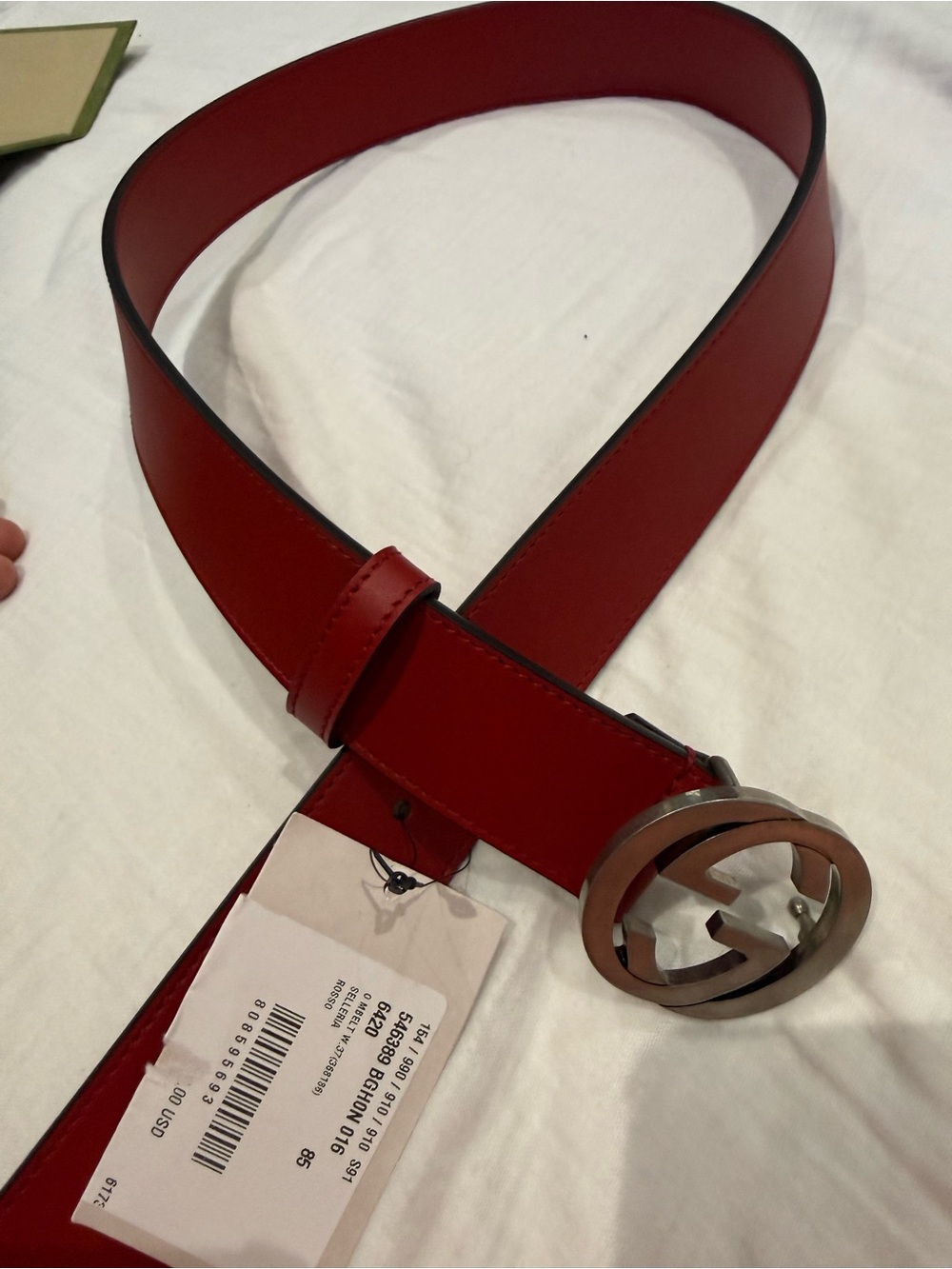 Gucci Red women Leather Belt with Branded-Style Round Buckle 85